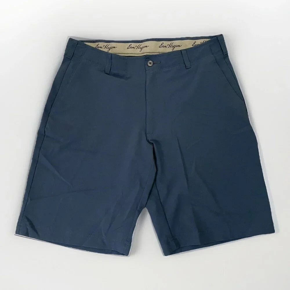 Ben Hogan Men's Golf Chino Shorts Size 34 Blue Pockets Belt Loops Stretch EUC